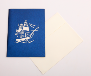 定制logo3D立体贺卡复古帆船立体卡创意纸雕镂空贺卡留言卡细节图