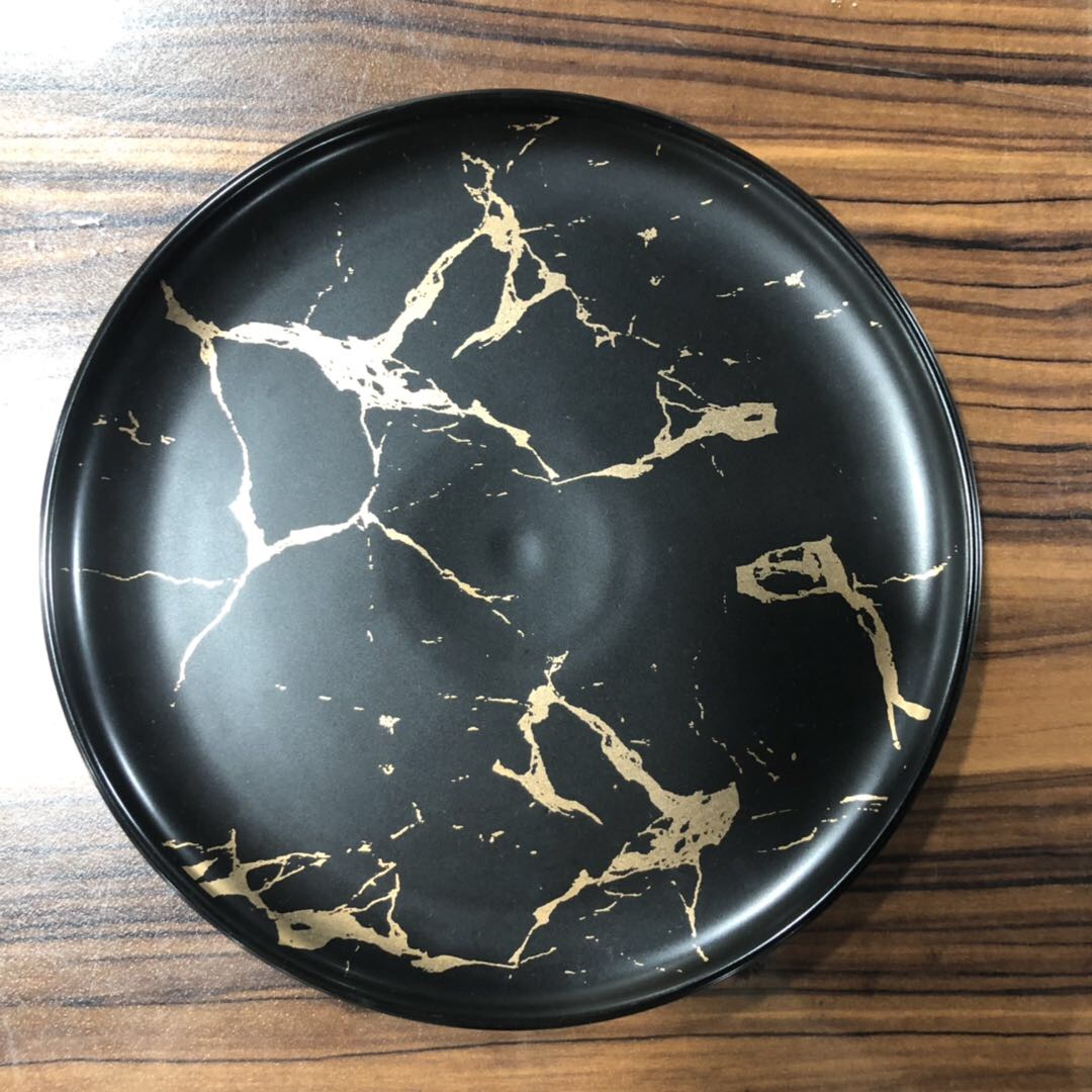 8-inch ceramic plate, Nordic-style ceramic tableware, marble-patterned gold