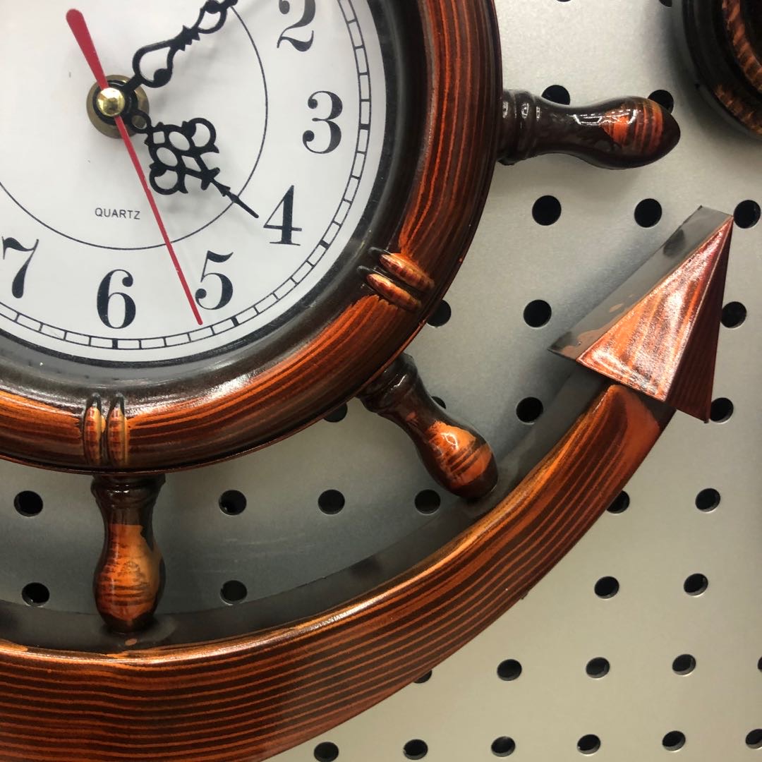 钟表挂钟客厅美式帆船挂钟创意欧式金属静音实木艺术装饰钟表时尚细节图