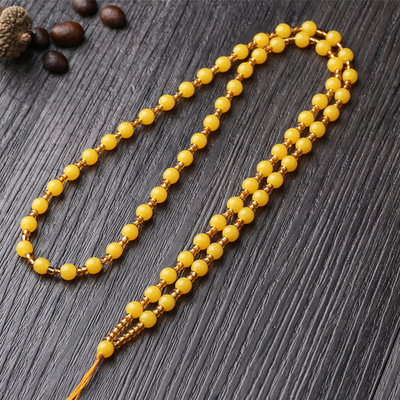 Black beads and imitation beeswax braided whole bead chain fixed lanyard non-adjustable jade pendant rope for men and women thumbnail