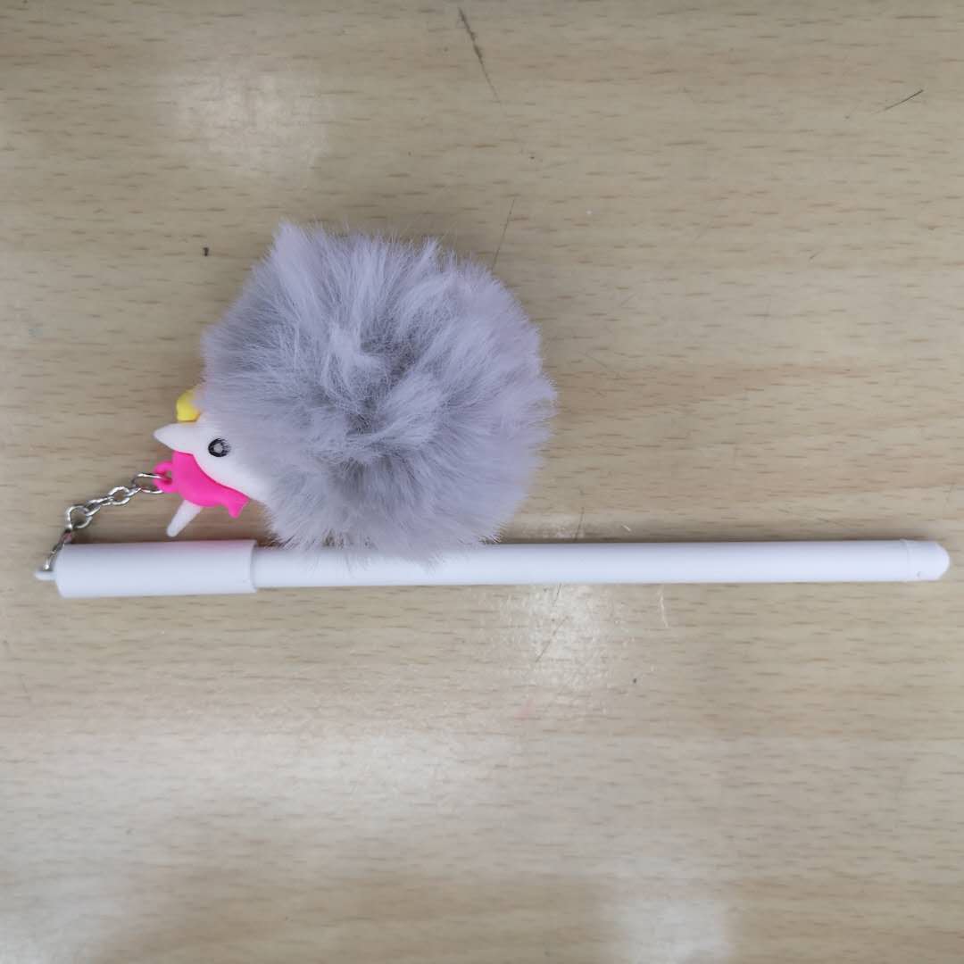 毛球挂件独角兽中性笔 少女心粉红小清新文艺可爱黑笔黑色水性笔产品图