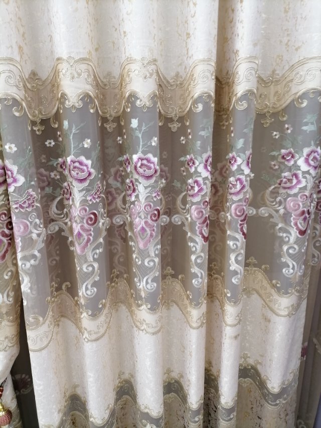 Curtain Shading Simple Living Room High-Grade Bedroom Atmosphere Embroidered Flower European Curtain Finished Double Yarn details Picture