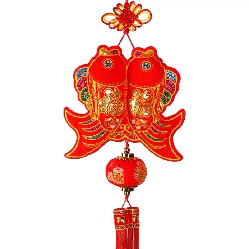 中国结串鱼挂件客厅玄关福字对鱼串壁挂春节过年特色手工双鱼装饰