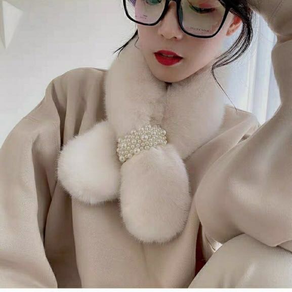 Women's Fashion Trend Casual Autumn And Winter Must-Have Ultra Soft And Simple Warm Imitation Fur Pearl Accessory Scarf