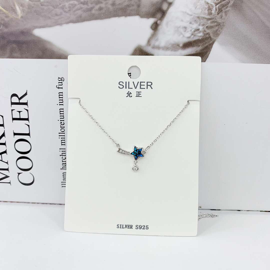 Five-pointed star sterling silver necklace, simple and versatile, fashionable and fresh, best-selling collarbone chain sapphire details Picture