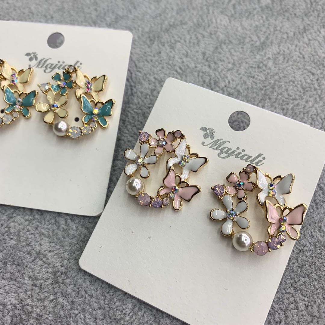 新款潮韩国小众烤瓷工艺花瓣圆形耳环网红街拍个性耳钉耳饰女细节图