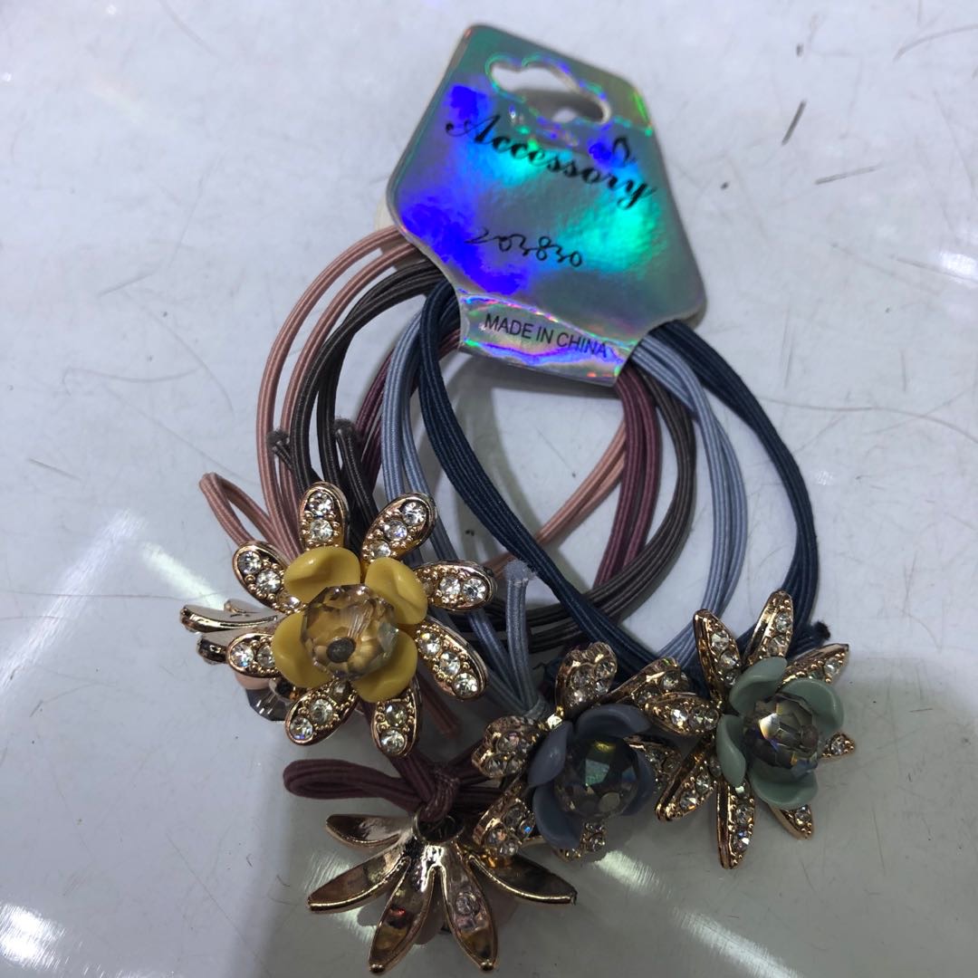 热销金属材质简约时尚发圈花朵花圈网红时尚镶钻水晶发绳日韩发饰女气质成人发圈女孩子扎头发橡皮筋33
