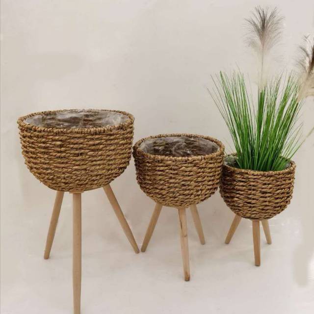 Factory direct sales of straw rope woven triangular flower POTS for home decoration, available in multiple colors details Picture