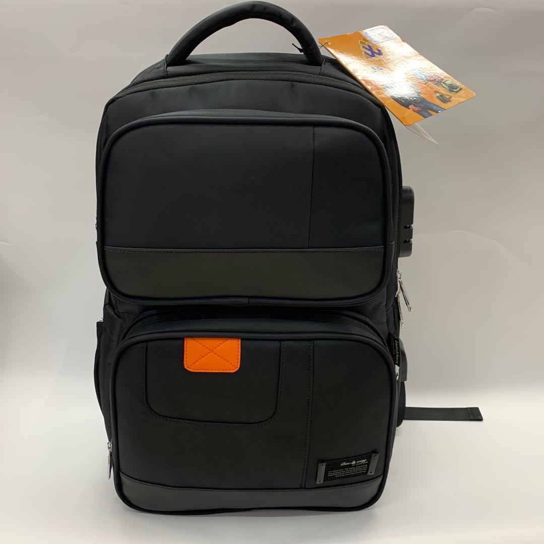 Charging ports for black large-capacity washable nylon backpacks for both men and women