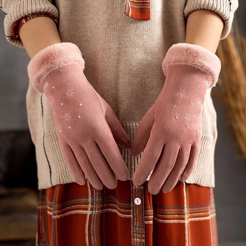 JB1011 Wholesale Korean version winter women's suede touch screen mobile phone warm gloves with fleece outdoor electric vehicle details Picture
