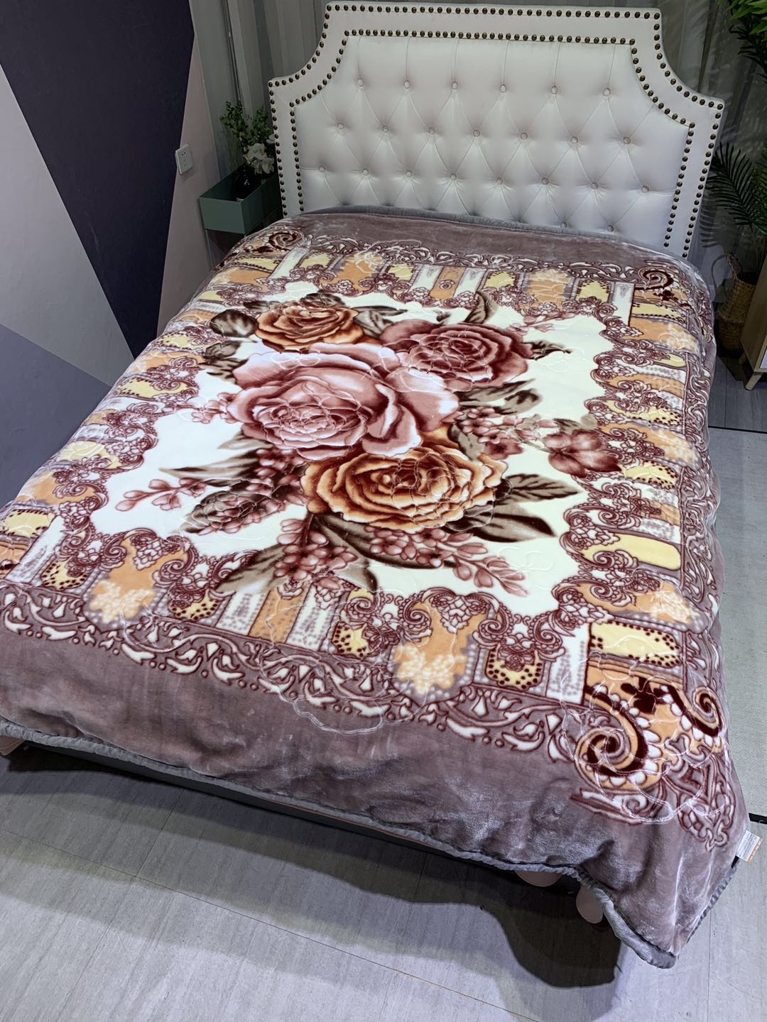 Malan flower pattern fleece-lined double blanket panorama
