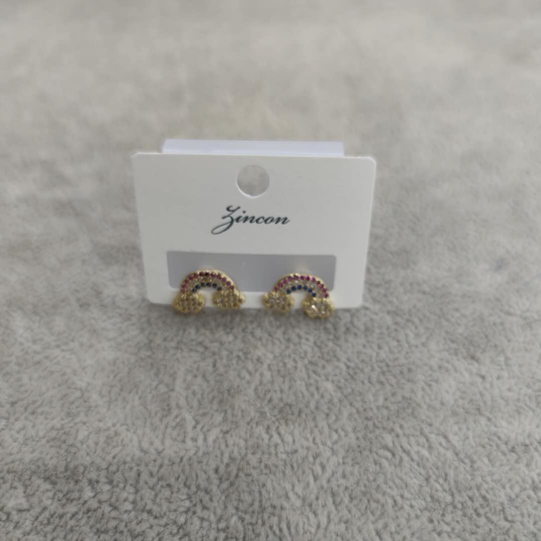 网红ins风时尚潮流耳环彩虹耳钉银针防过敏镶锆