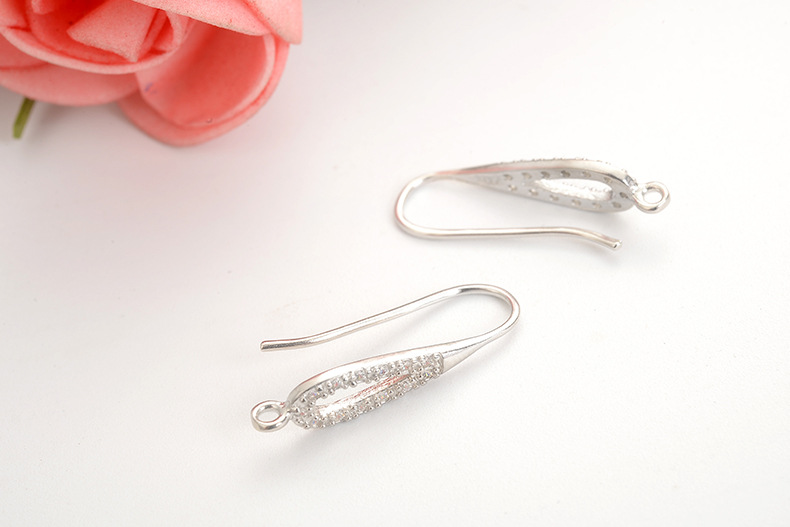 S925纯银镀白金玫瑰金镶石水滴耳钩耳环手工DIY饰品配中光夹扣