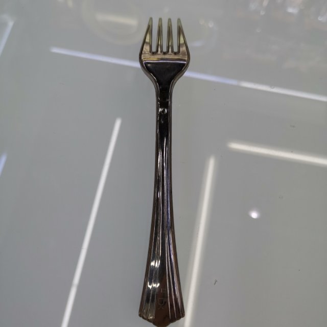 Pm-3S Stainless Steel Plated Plastic Fork Disposable Tableware Party Gold Theme Birthday Party Banquet Plastic Imitation Stainless Steel Fork details Picture