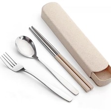 创意可爱不锈钢便携餐具套装筷子便携三件套叉子勺子筷子盒学生