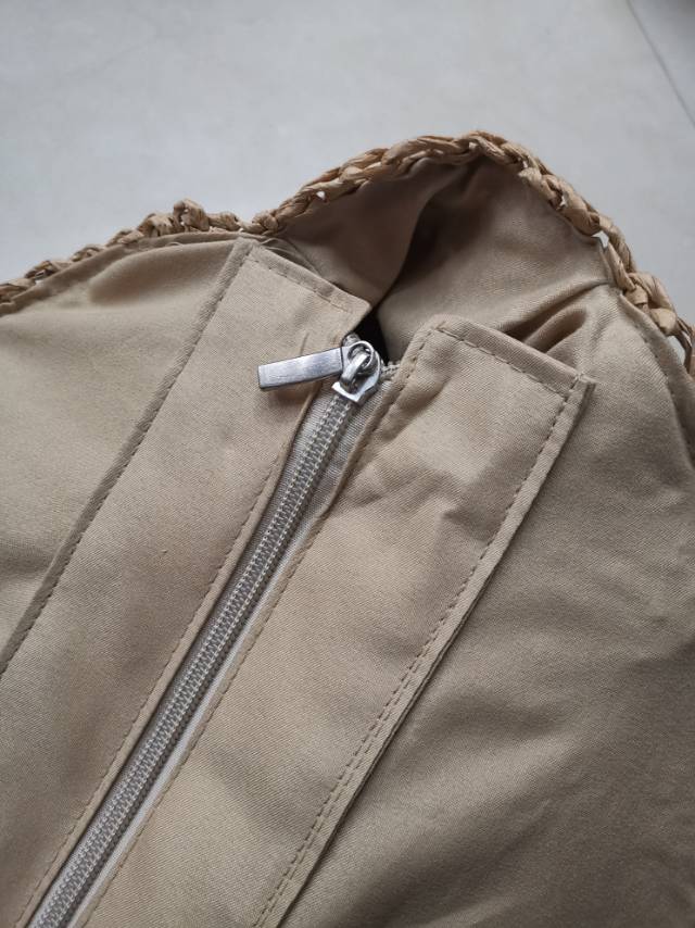 New zipper round straw woven bag, straw single-shoulder bag, beach bag and handbag Specification image