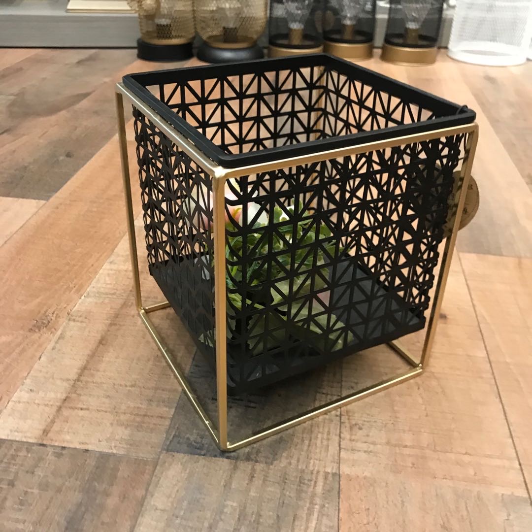 Nordic light luxury golden hollow-out green planter for living room decorations thumbnail