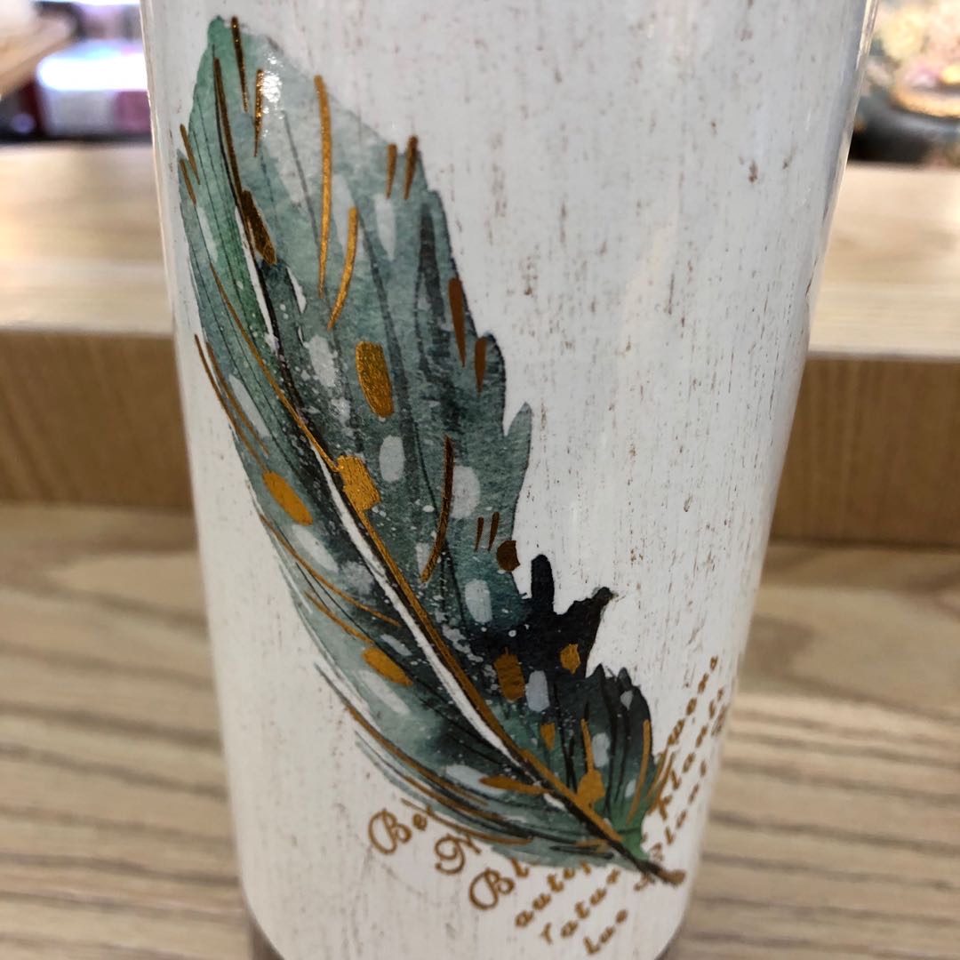 羽毛圆柱陶瓷花盆工艺品装饰摆件欧式复古花瓶产品图