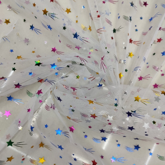 烫金彩色星星流星网布网纱布装饰布