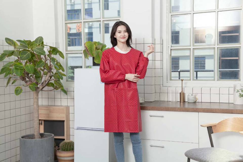 点子皮罩衣不易脱皮带口袋女男厨房清洁防污防水细节图