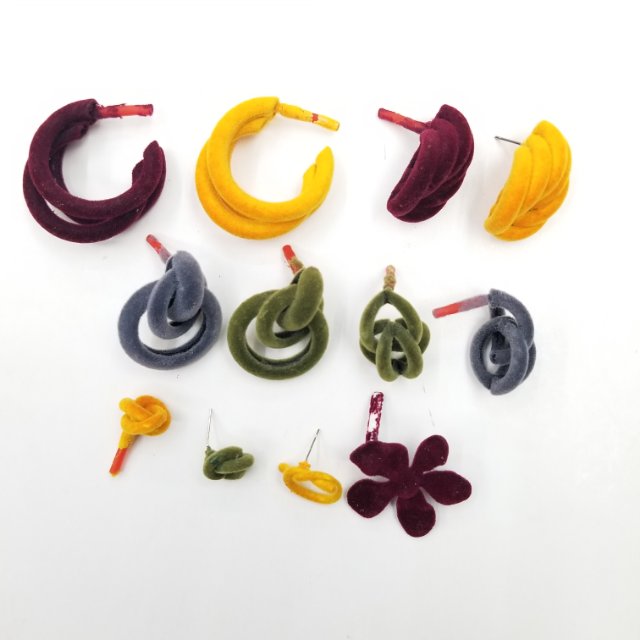 Popular colored flocked material earrings and accessories in Japan and South Korea