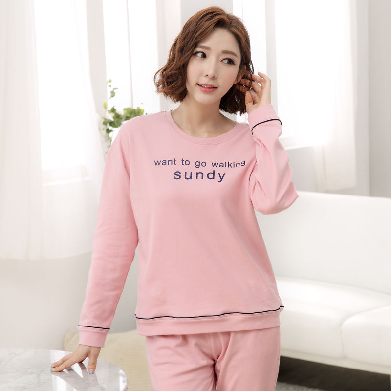 Spring And Autumn Cotton Pajamas Women Long Sleeve Thin Set Korean Version Of Lovely Student Ladies Large Size Loose Home Dress Summer Specification drawing