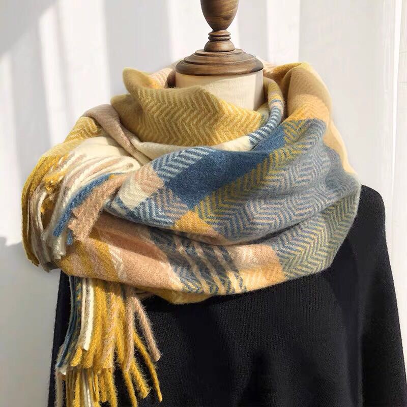 Women's Fashion Trend Casual Winter Korean Plaid Scarf With Beard Shawl