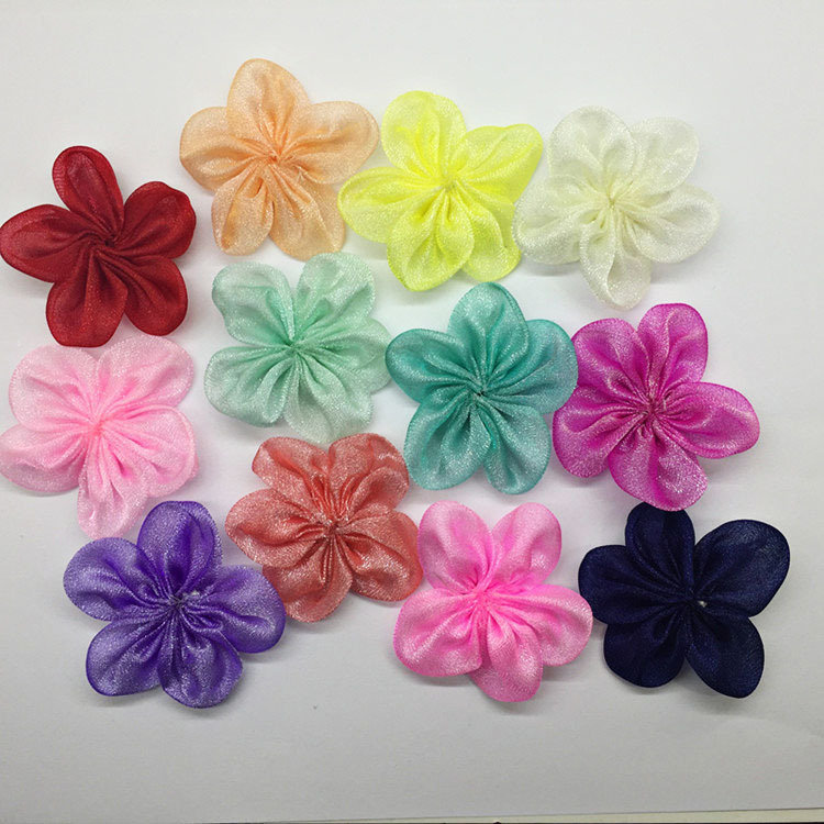 韩版亮彩纱质五瓣花朵 DIY饰品配件鞋服布艺材料服装辅料