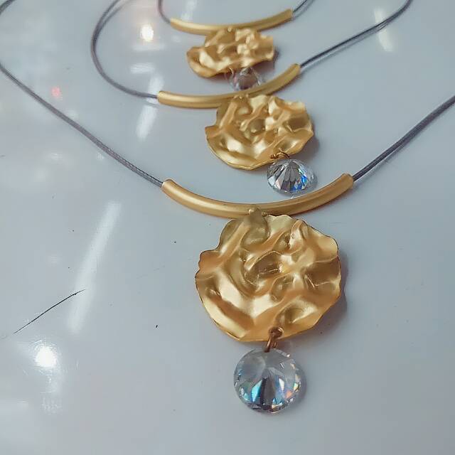 Wax rope gold-plated rose zircon necklace jewelry factory direct sales details Picture