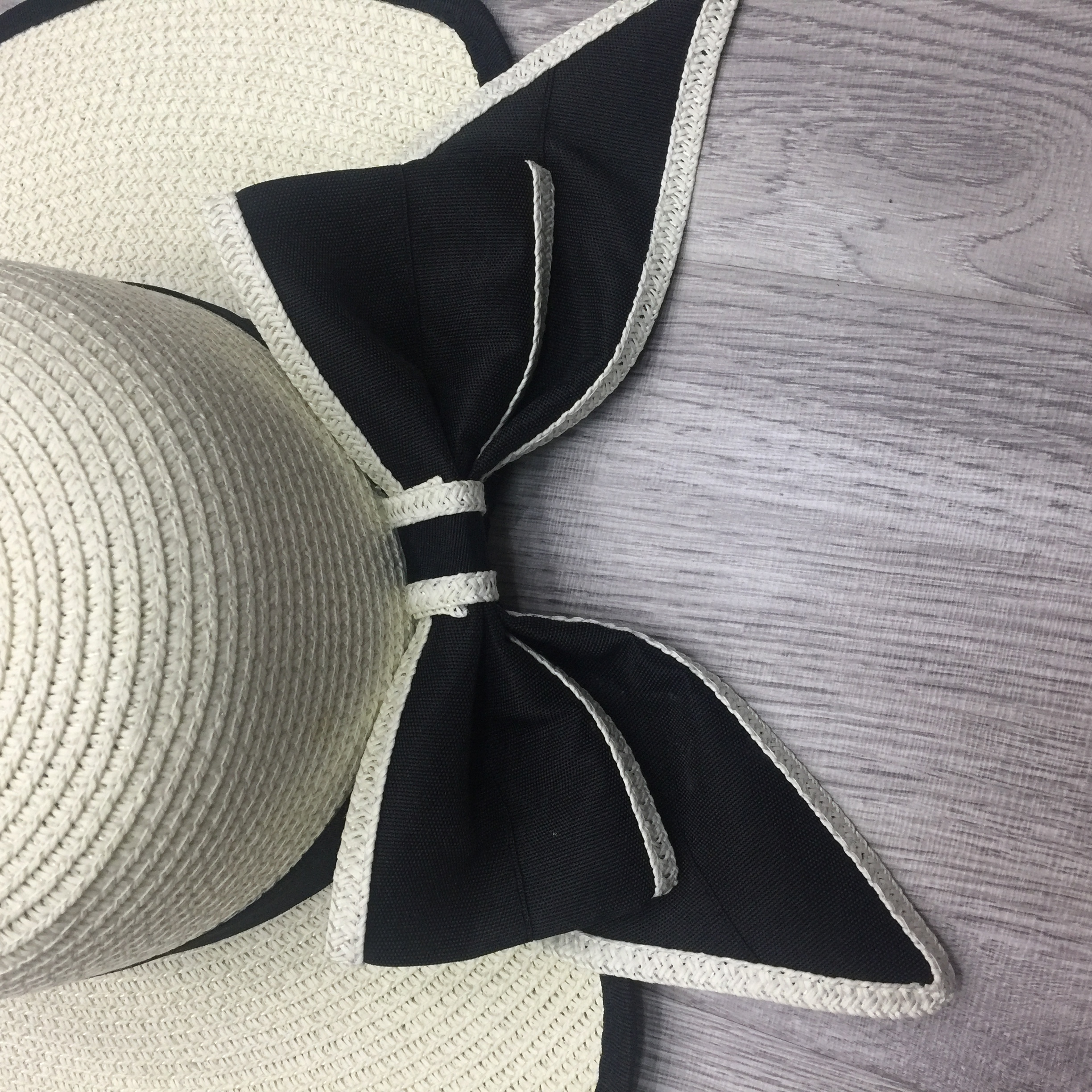 新款草帽女夏天防晒渔夫帽 韩版可折叠拼色帽旅游度假蝴蝶结宽檐产品图