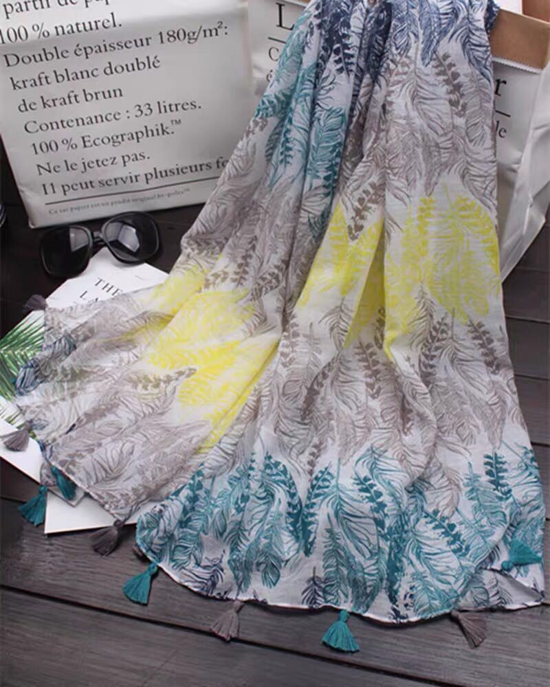 Korean Feather Pattern Long Scarf And Shawl For Dual Use