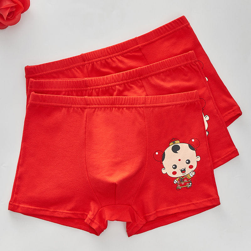 [Two Sets] Children's Underwear Men's Cotton Boys' Underwear Red Boxers Children's Underwear Shorts full figure