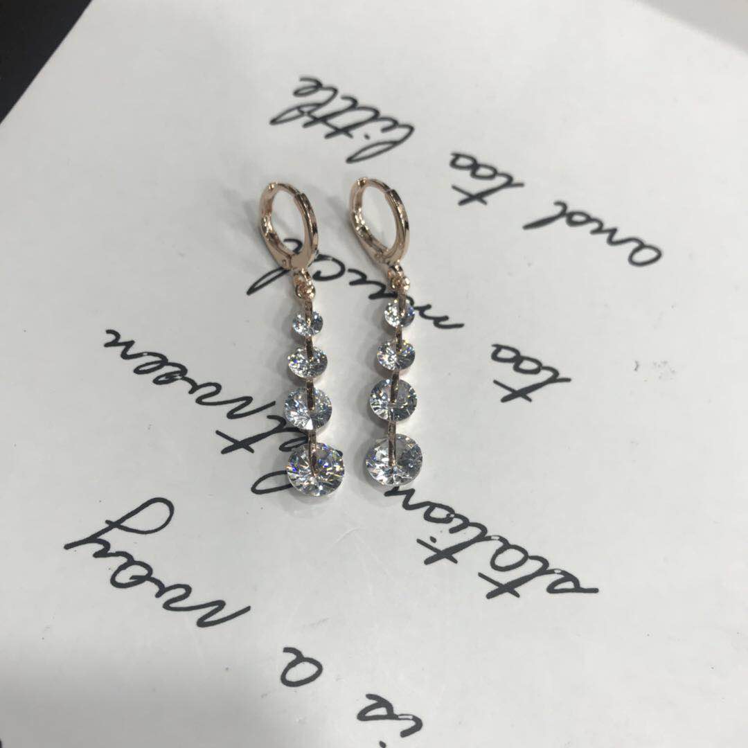 Japan and South Korea zircon earrings long super flash luxury anti - allergy super flash earrings drop women thumbnail