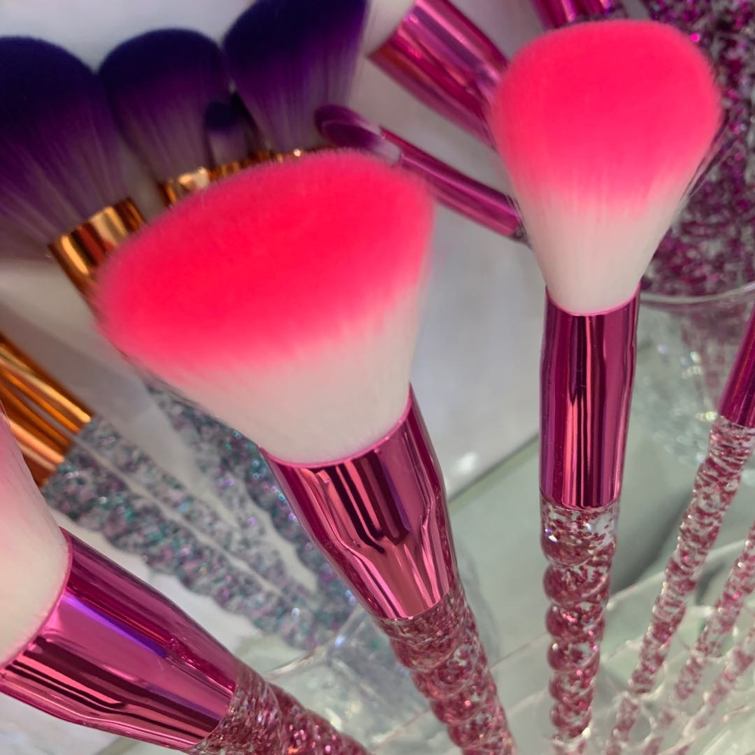 Bright Purple Glitter Handle White Powder Hair Premium Makeup Brush Brush details Picture