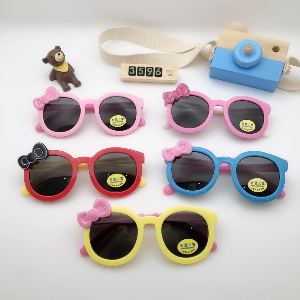 时尚可爱卡通蝴蝶结太阳镜男童女童硅胶偏光镜墨镜潮童3596