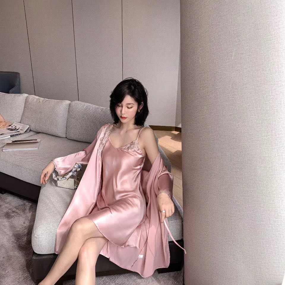 Summer thin silk short-sleeved lace, sexy silk, spring and autumn large size for pajama women