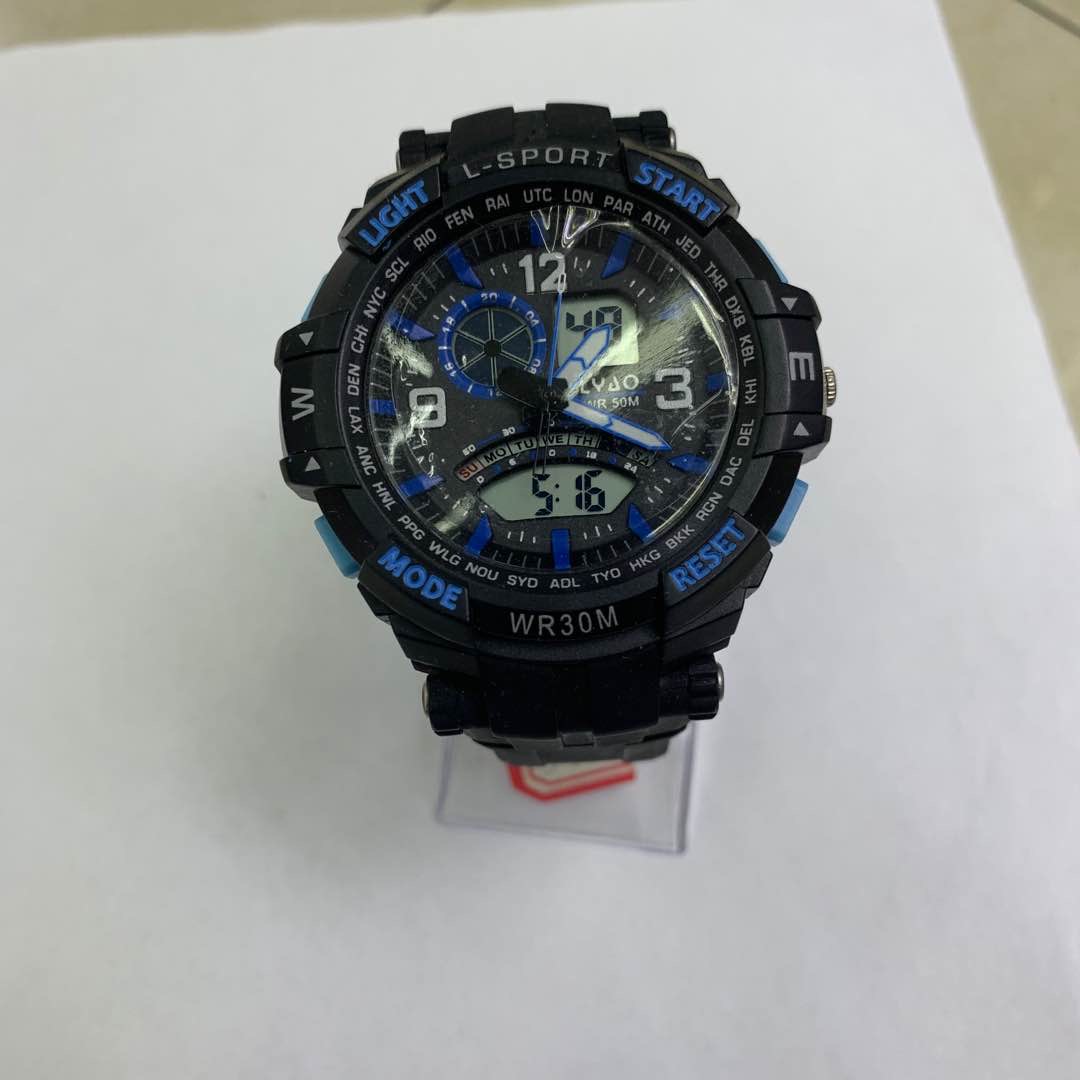 Men's electronic watch for junior high school students, boys, children, trendy teenagers, waterproof watch with light blue decorative dial