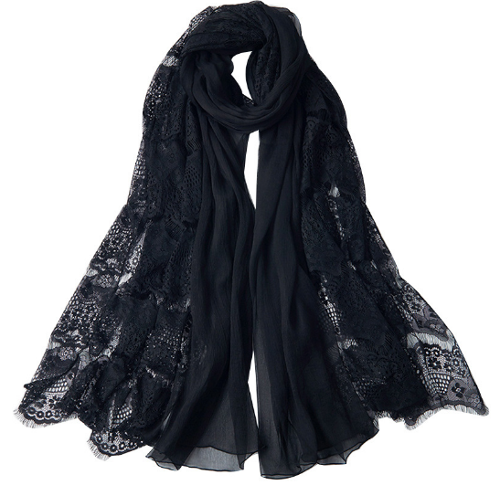 Spring and autumn women's versatile casual lace-stitched polyester scarf details Picture