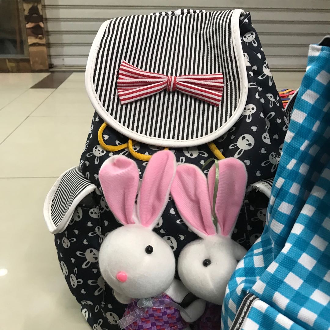 Multi-color double rabbit cute cartoon pattern backpack for primary school students with a double-shoulder bag closure design details Picture