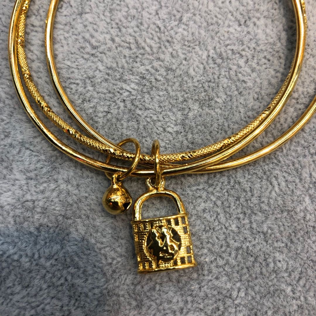 Fortune Lock Bell Bracelet Brass Gold Plated Three Iii Female Jewelry Specification drawing