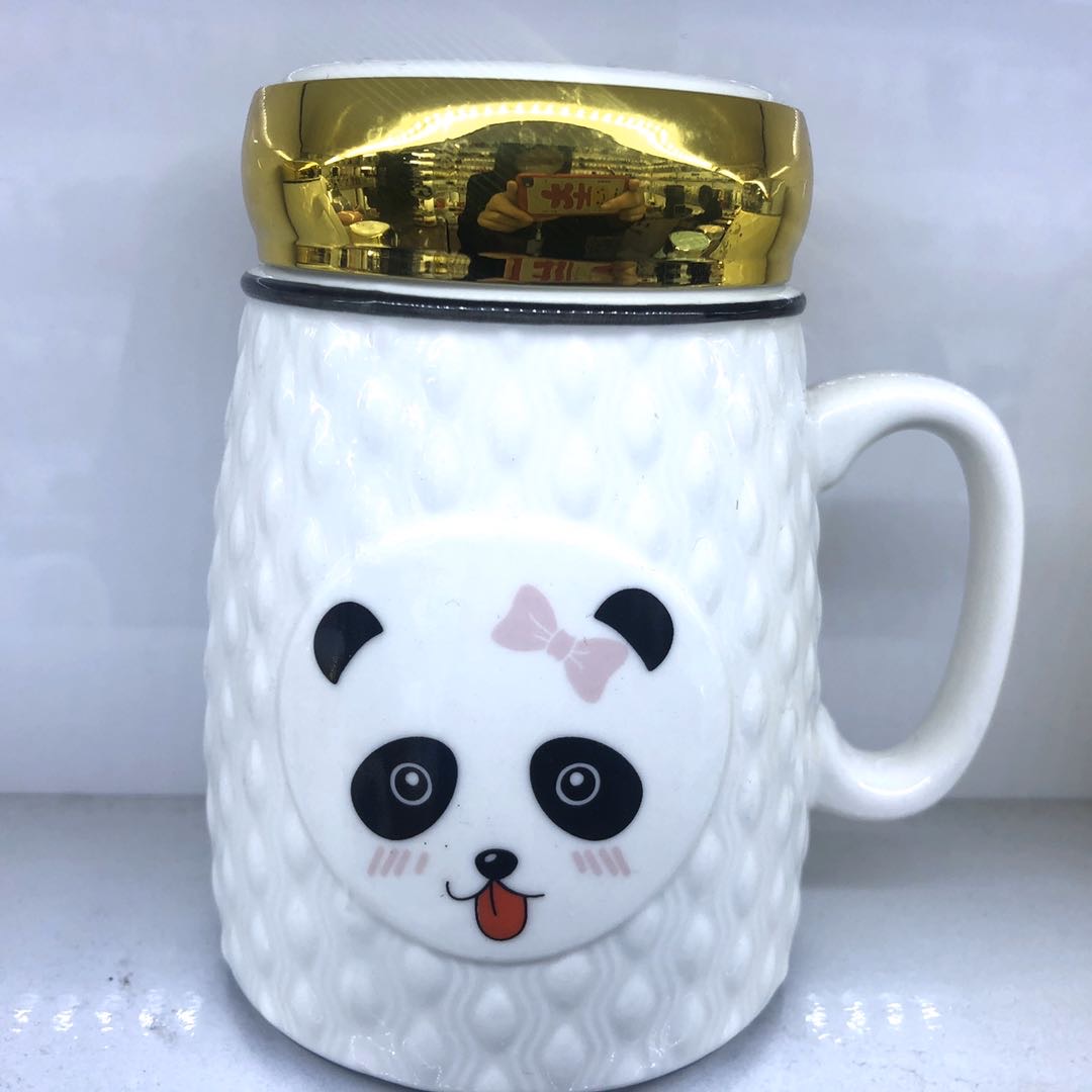 Panda Cute ceramic baby mug with lid creative personality fashion water mug home milk breakfast coffee mug thumbnail