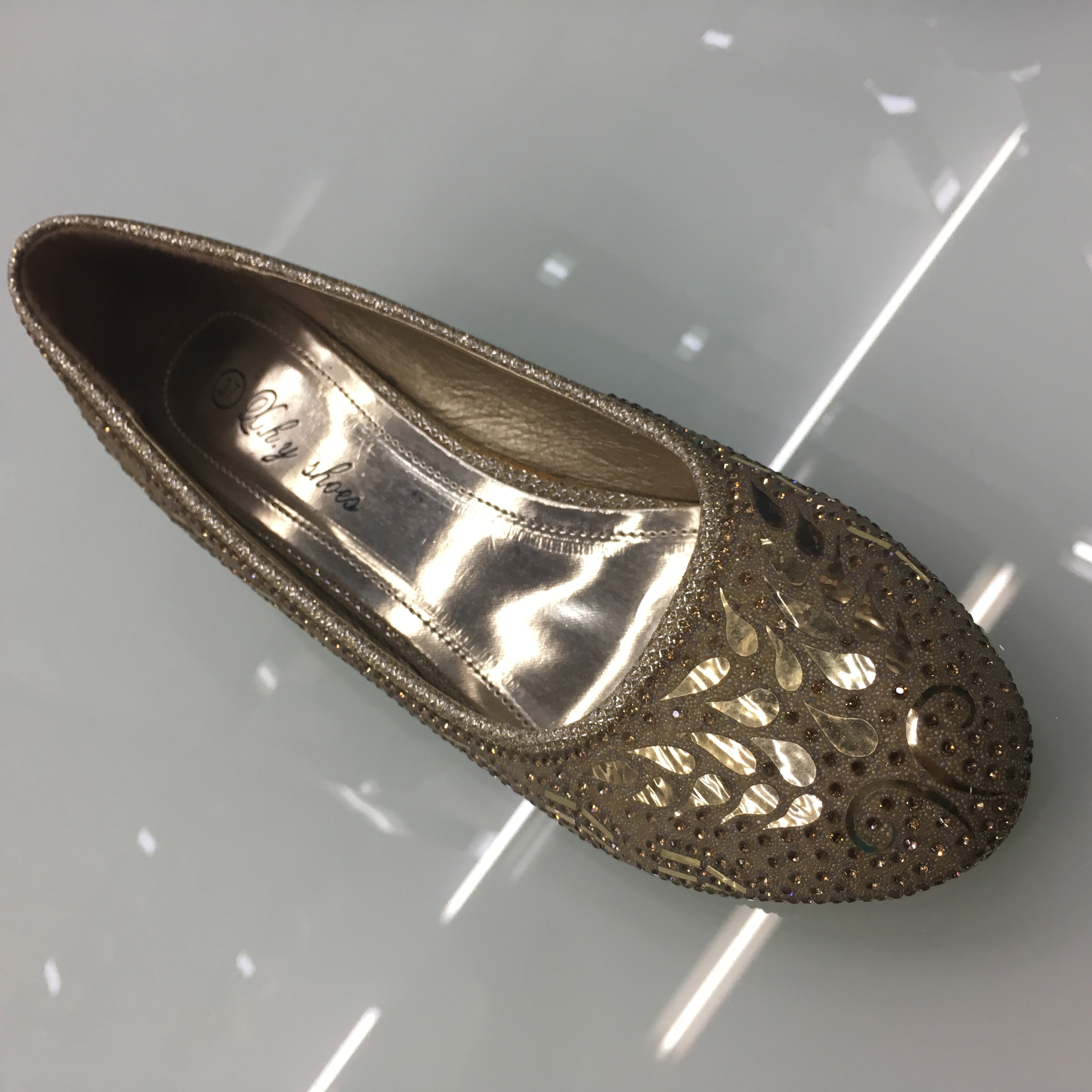 Women's Low-Cut Gold Sequined Rhinestones With Low Heels Specification drawing