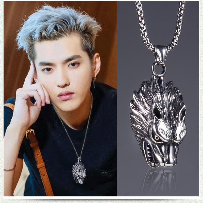 霸气龙头项链男 民族风金属钛钢吊坠 个性潮人创意戒指挂坠装饰品产品图