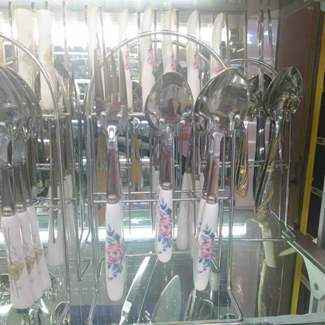 Ceramic handle stainless steel spoon, creative flower household cute long-handled soup spoon, spoon, eating fork and spoon set Specification image