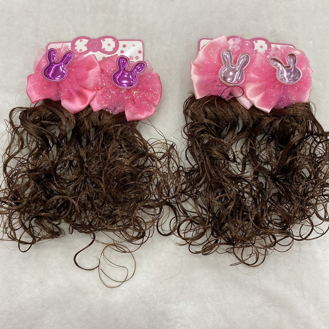 Hot new fabric bow chemical fiber wig curly hair children clip thumbnail