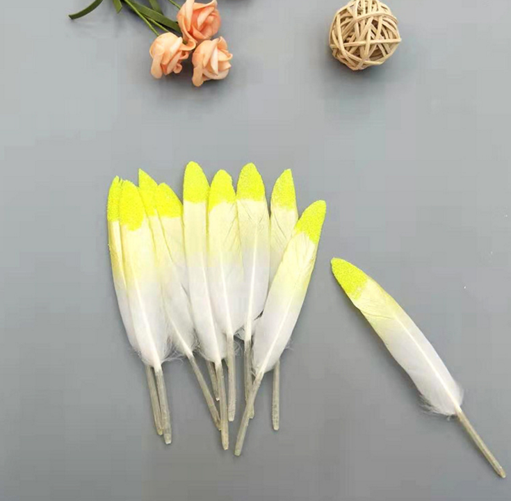网红金色喷漆鹅毛直刀羽毛12-17厘米DIY手工饰品服装工艺装饰材料细节图