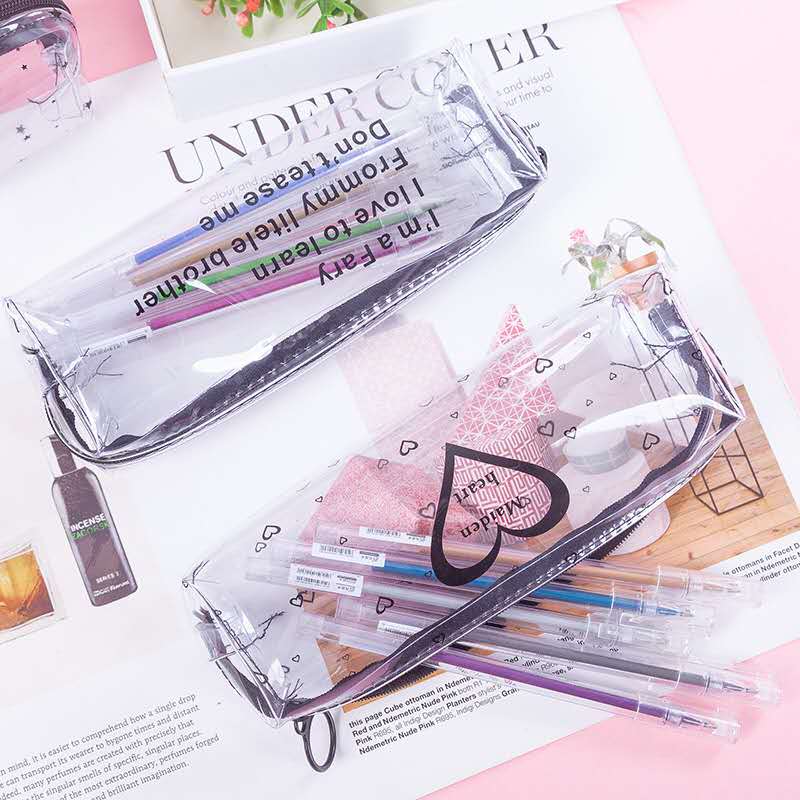 学生时尚韩国可爱简约透明字母八角笔袋