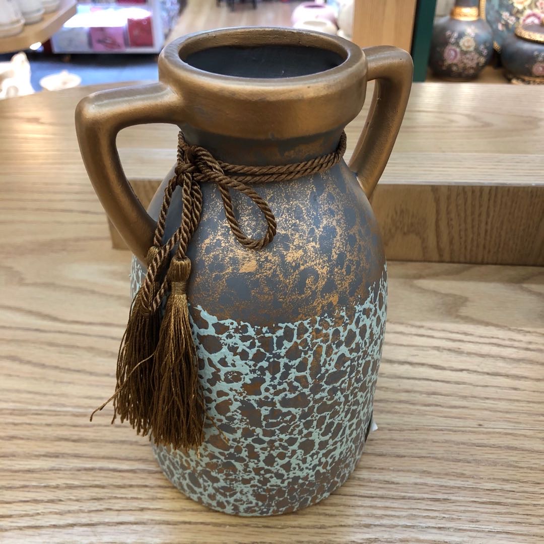 双肩复古陶瓷花盆工艺品家居摆件欧式花瓶