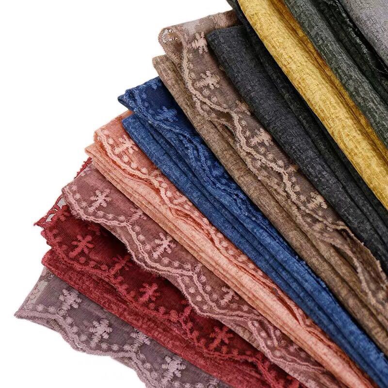Exquisite lace pattern and finely arranged pearl decoration in close-up