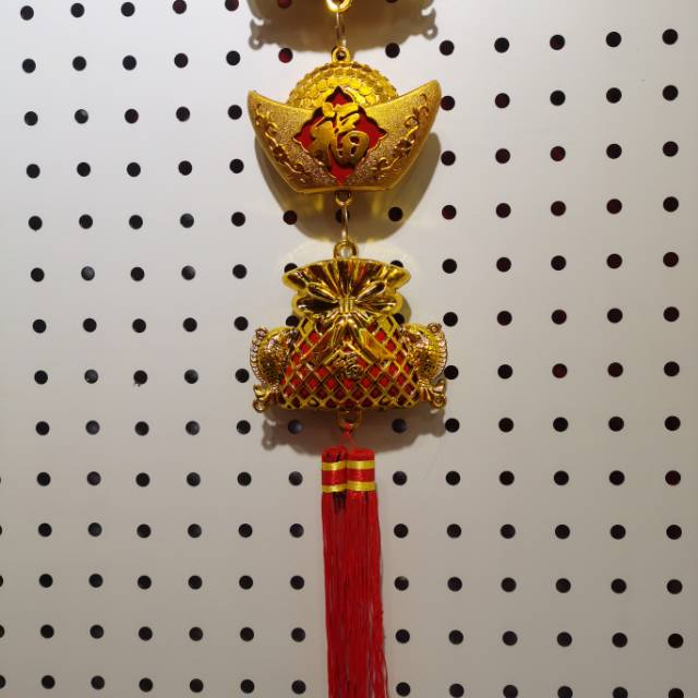 Golden Double Fish ingot money bag, tassel pendant, money bag, Chinese knot, Double Fish new house, wedding celebration Specification image